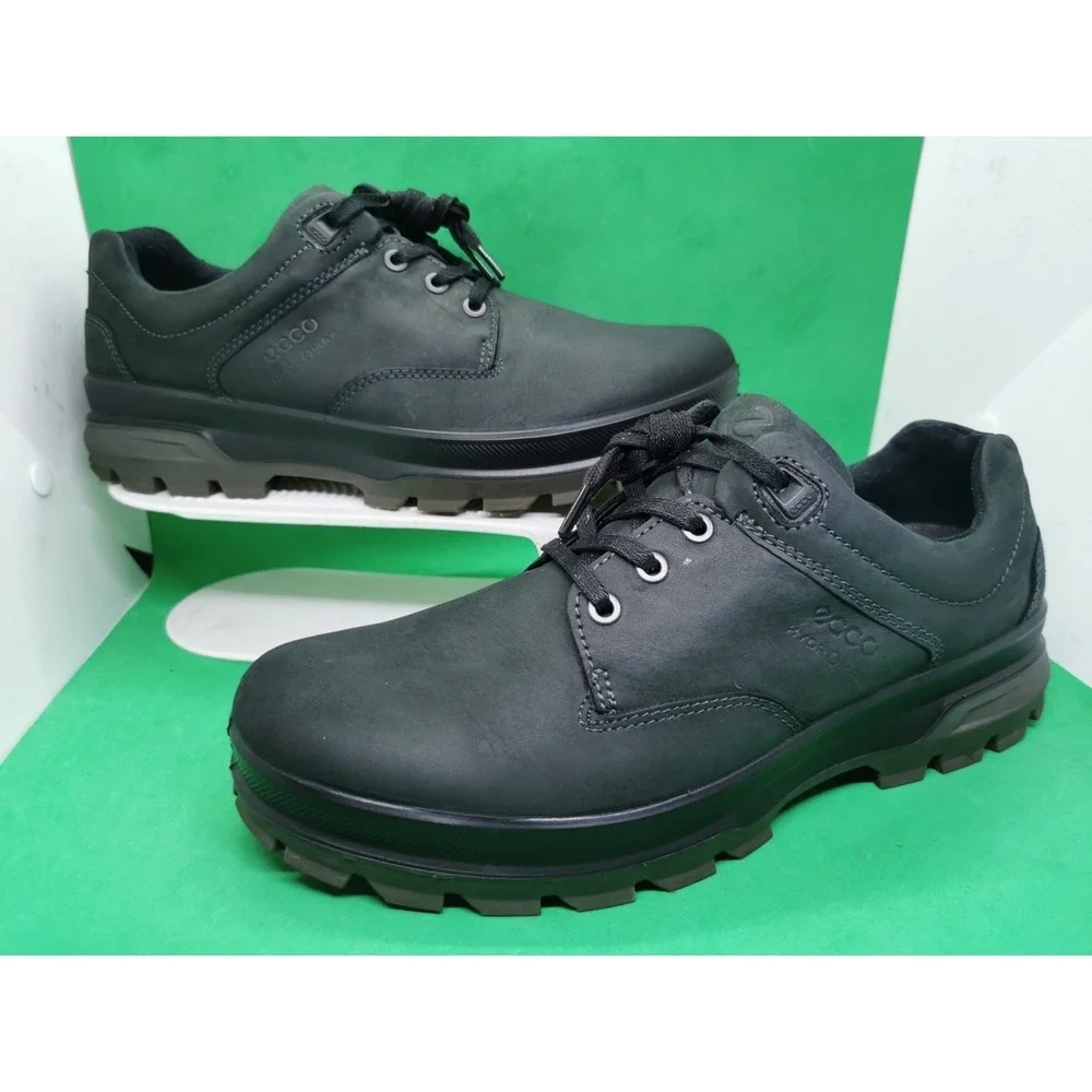 Ecco Hydromax Rugged Track Waterproof Low Shoes Black Leather Mens Siz 42 /8-8.5